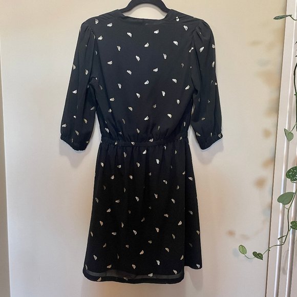 Yumi Women's Midi Dress Black Sheer Metallic Bird Print - Picture 3 of 4